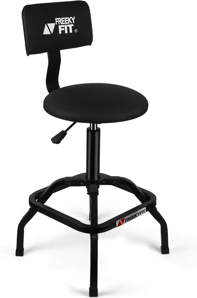 Shop Stool with Backrest, Mechanic Garage for Workshop, Black