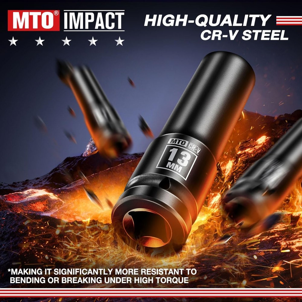 MTO 1/2" Drive 13mm Deep Impact Socket, 6-Point Metric Socket for