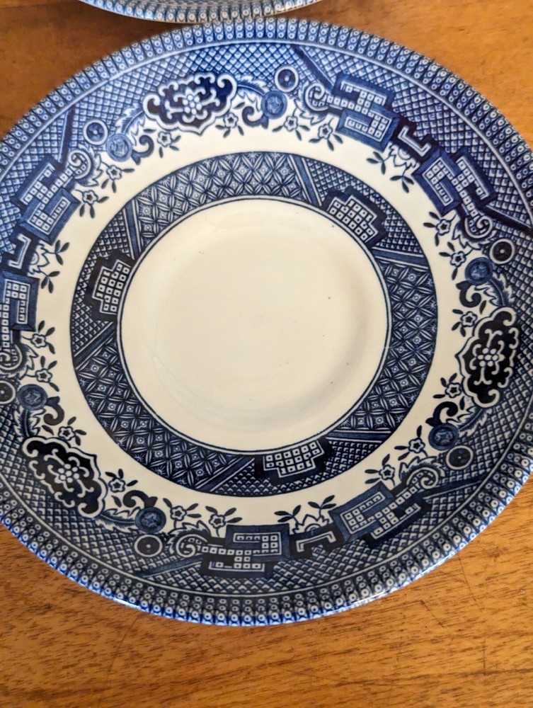 4-CHURCHILL BLUE WILLOW SAUCERS (5-5/8")