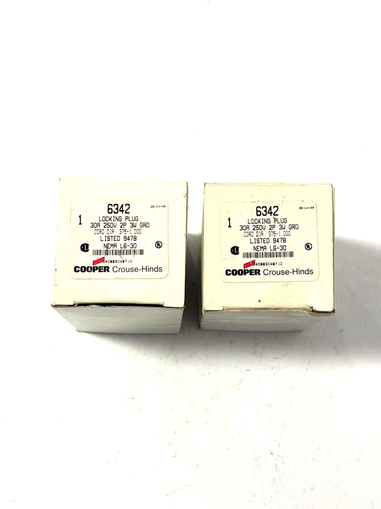 Cooper 6342 30A 250V 2 Phase Locking Plug