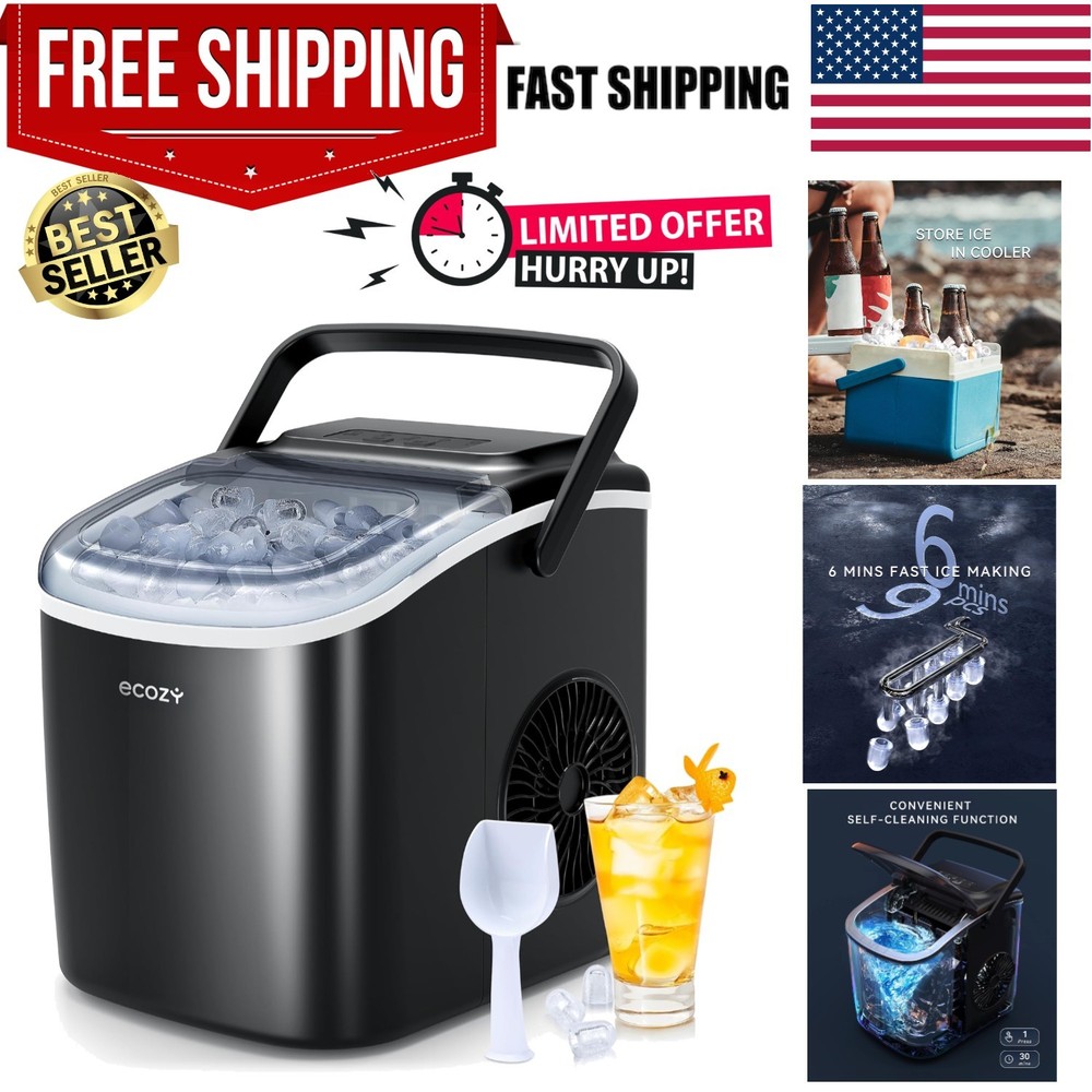 Dual Size Ice Maker - Self-Cleaning & Fast Ice Production for Refreshing Drinks