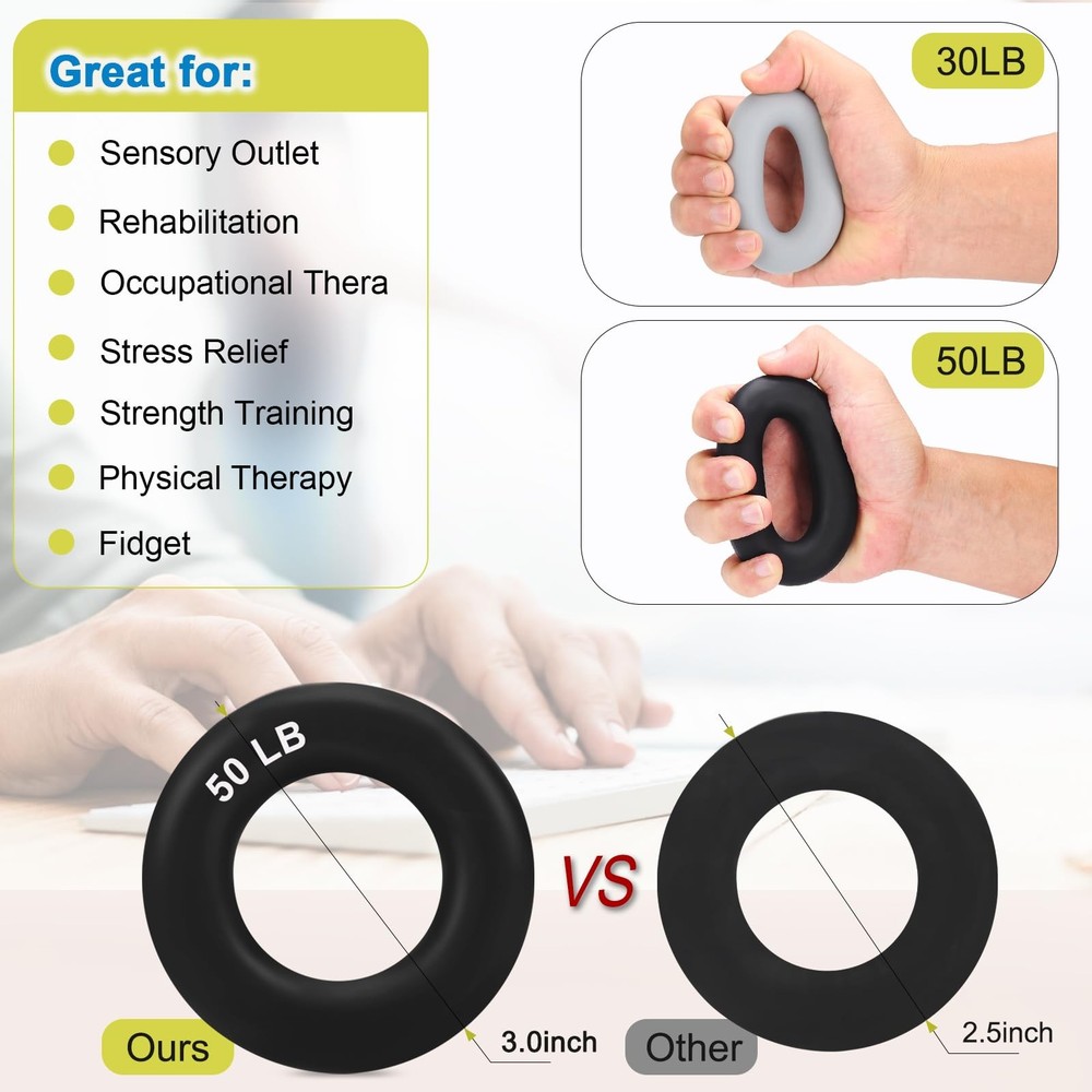 Grip Strength Trainer Kit 6 Pack with Finger Exerciser, Hand black grey