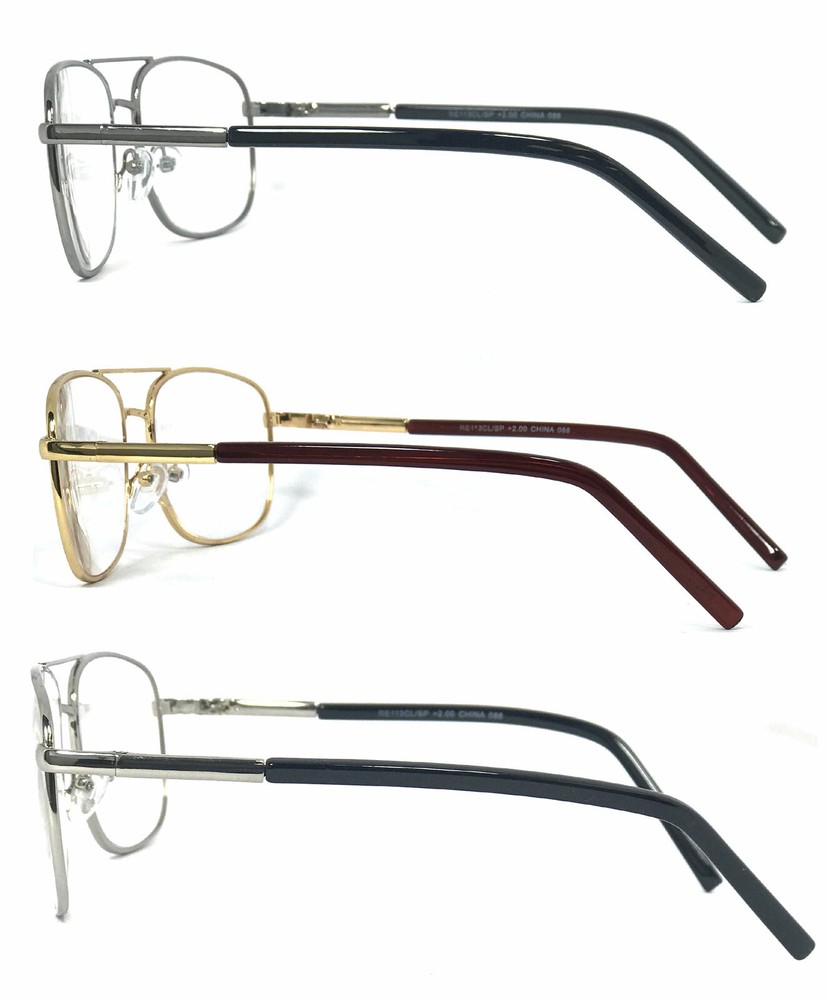 Pilot Reading Glasses Classic Square Retro Metal Frame Spring Hinge Reader