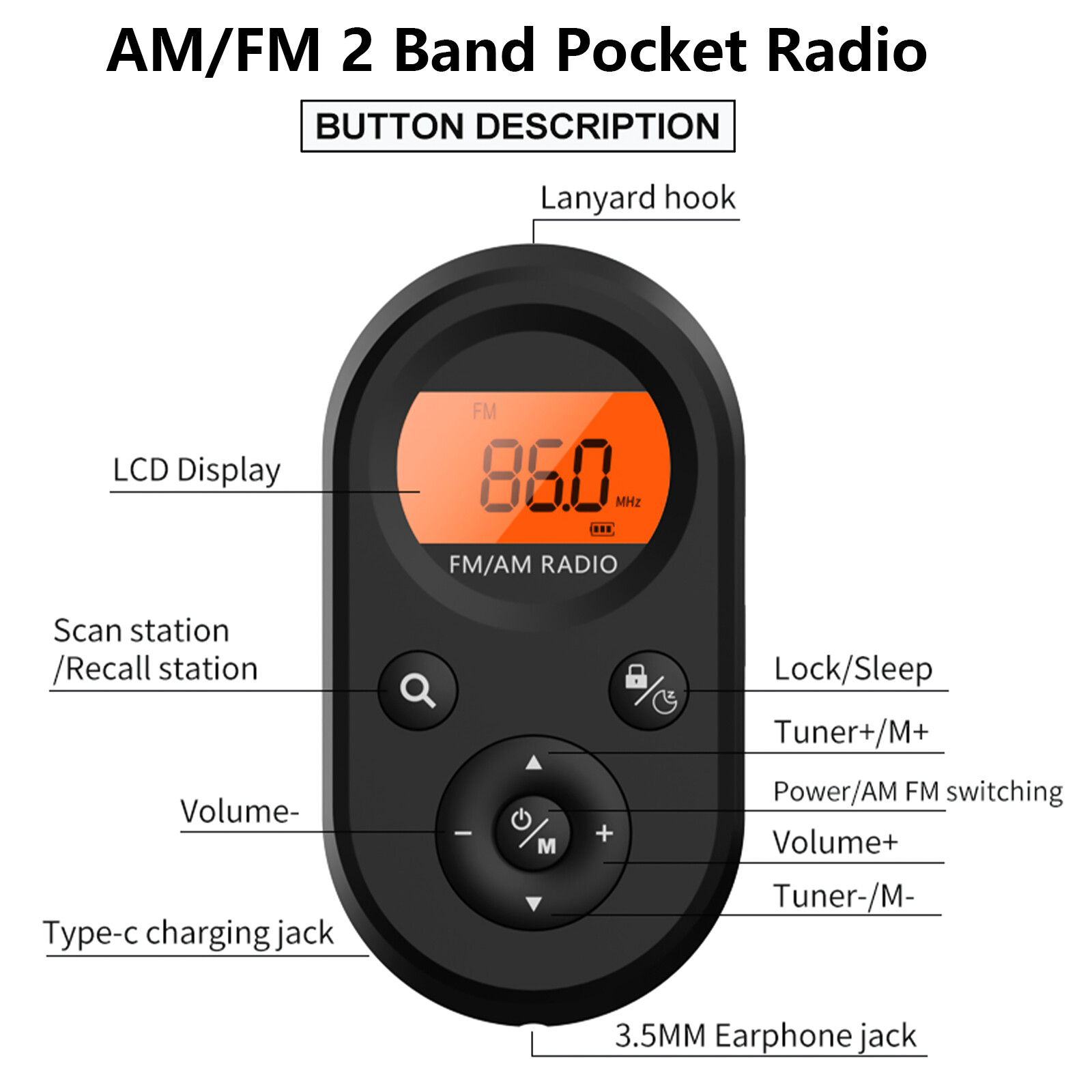 Rechargeable Portable Pocket Digital AM FM Radio LCD Stereo Music News Receiver