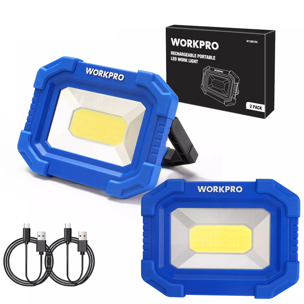 2PC 2000LM Rechargeable LED Work Light Magnetic Work Light Stand COB Flood Light
