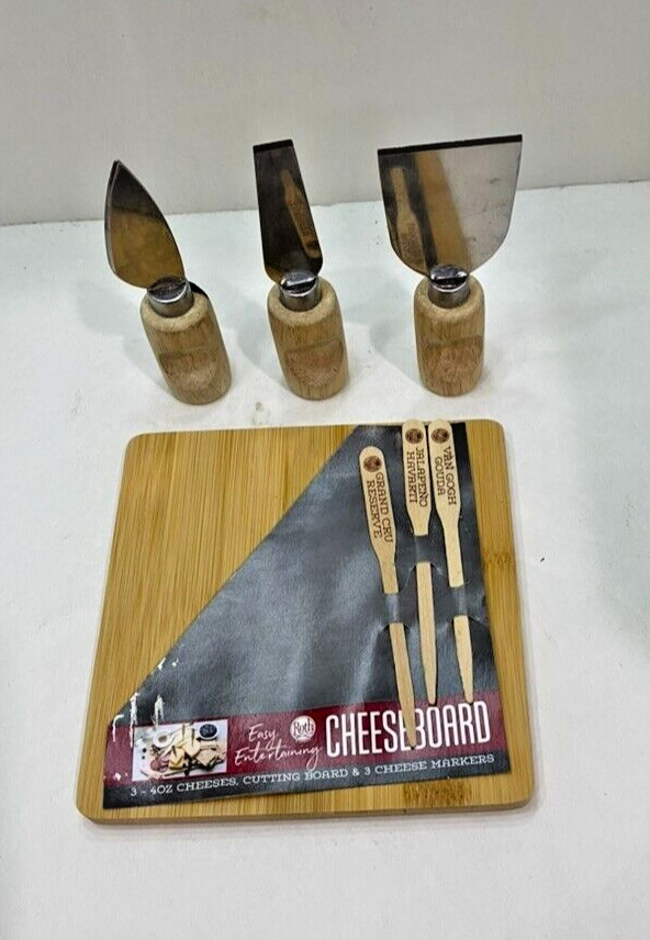 Roth Bamboo 6” Cheese Cutting Board Three Knives Markers