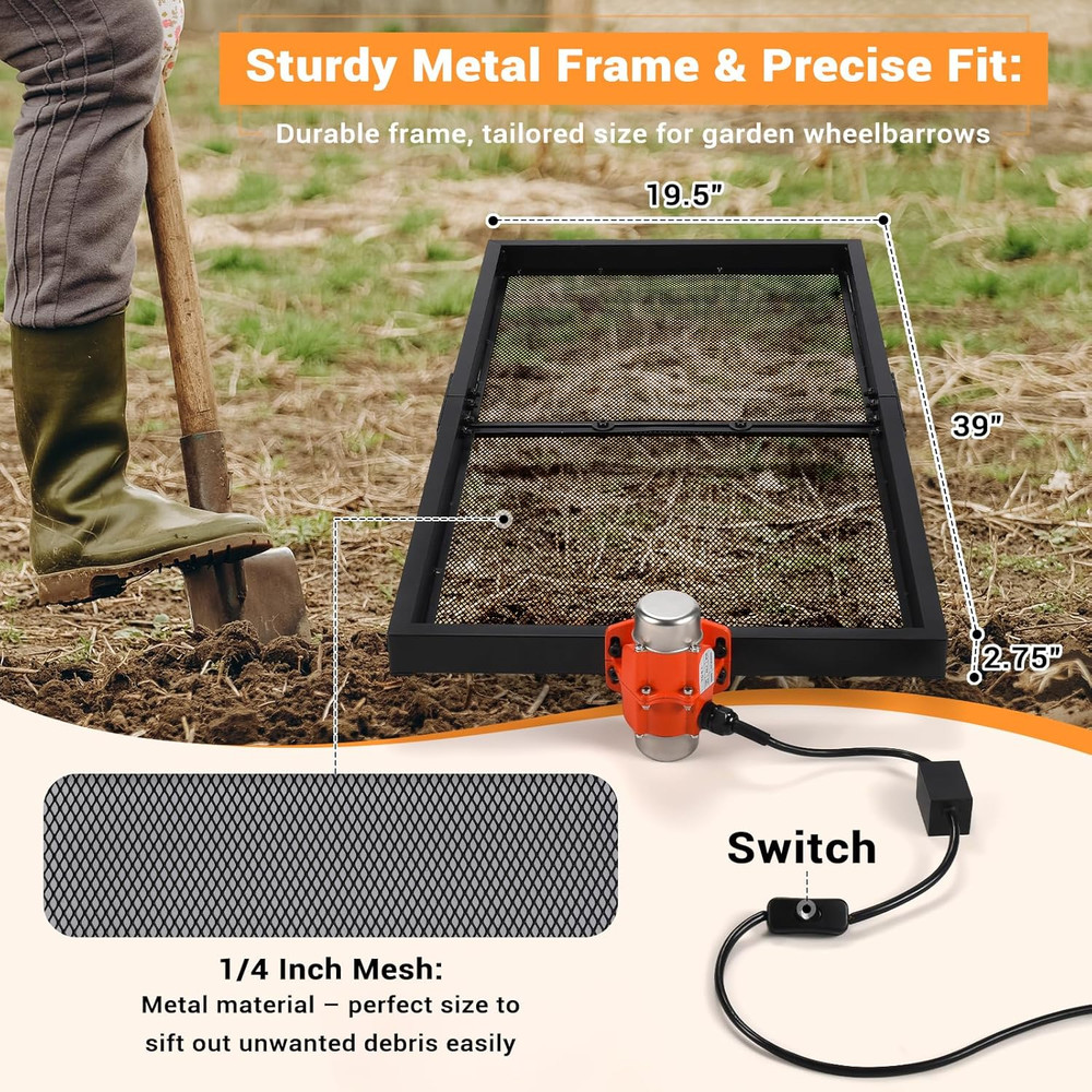 Powerful 30W Vibrating Soil Sifter - Efficient Compost & Rock Screening Tool