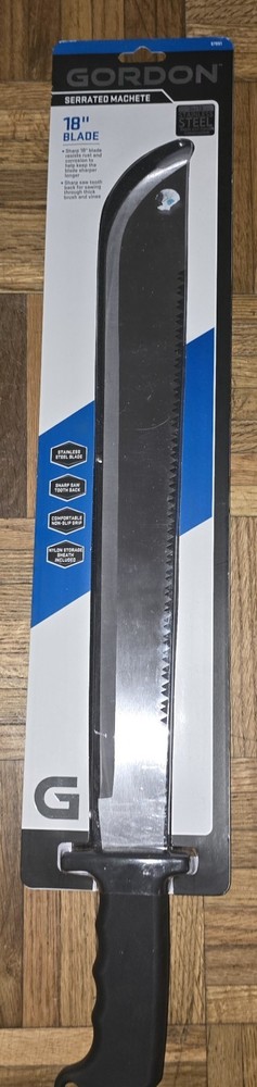 Gordon 18" Serrated Machete With Nylon Sheath. In Package.