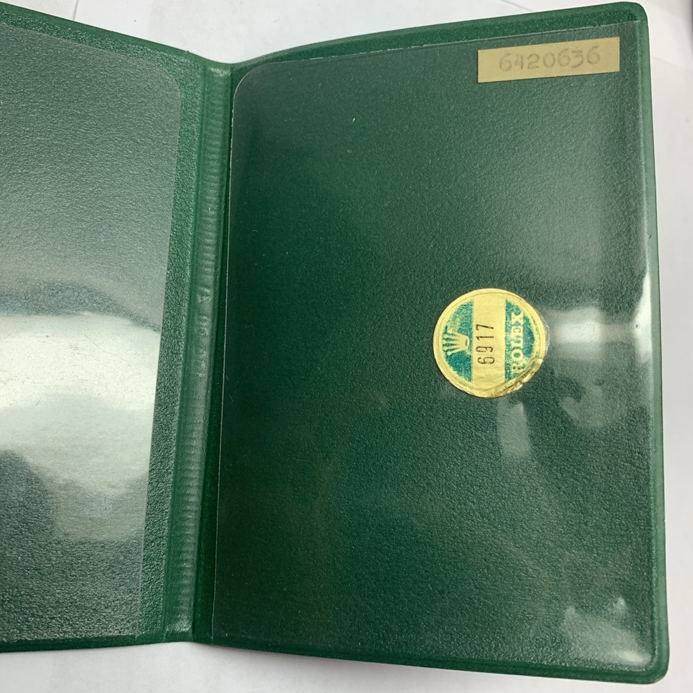 Rolex Vintage Green Document Wallet w/ Chronometer Certificate Tag Ref 6917