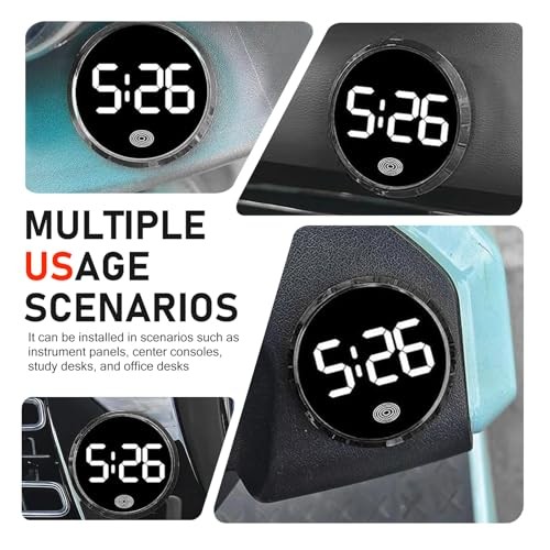 Car Digital Clock, Round Touch Screen Display LED Luminous Number 1 PC Red