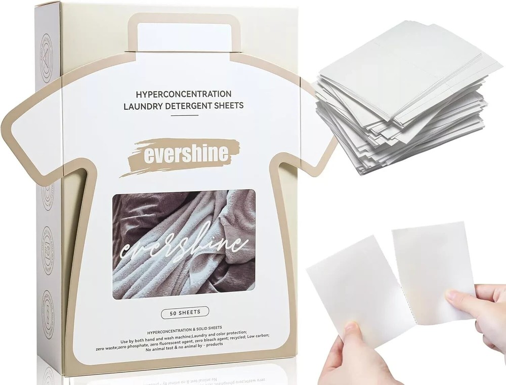 2 Pack Evershine Laundry Detergent Sheets Dissolving 100 Sheets Total, 200 Loads
