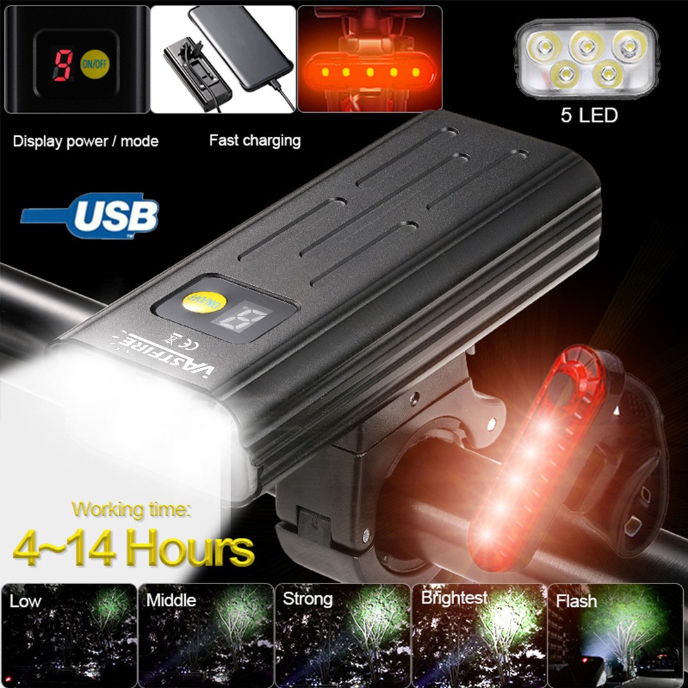 Super Bright LED Bike Front Light Usb Charging Head&Tail Light Kit Flashlight US