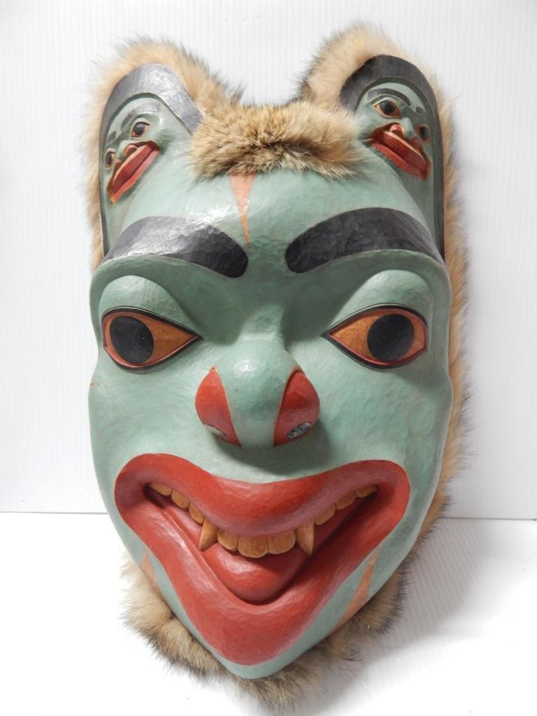 XTRA LARGE MASTERPIECE: VINTAGE JUNEAU ALASKA TLINGIT / HAIDA MASK - SIGNED