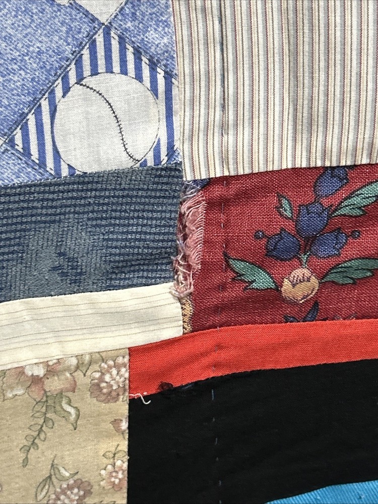 Vintage Hand Sewn Handmade Square Patchwork Crazy Quilt OOAK Throw 83x61"