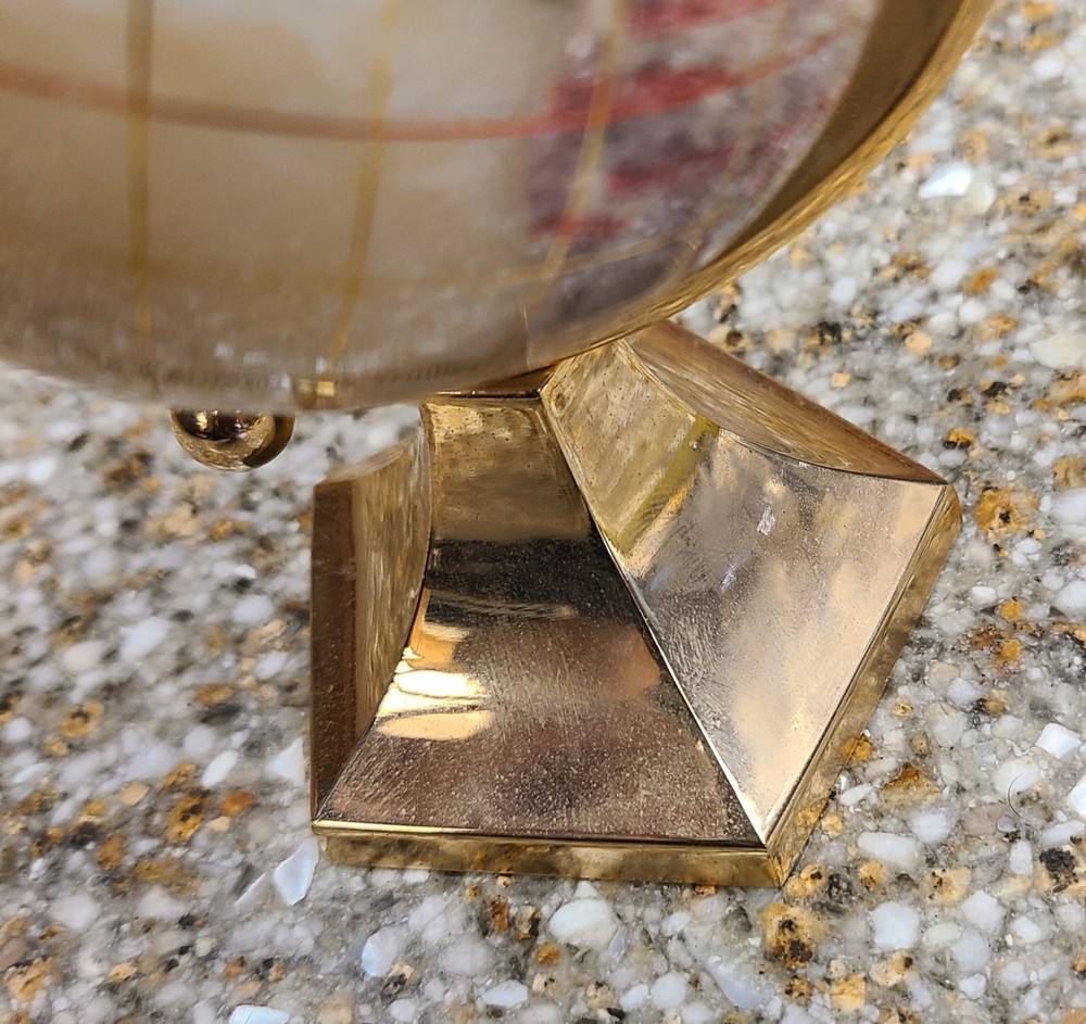 Vintage Small Gemstone And Brass 6" Desk Globe