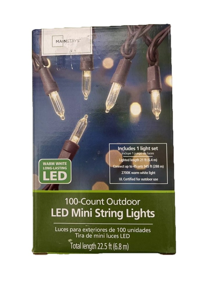 MAINSTAYS Mini String Lights Warm Outdoor Green 100 Count LED 22.5 ft