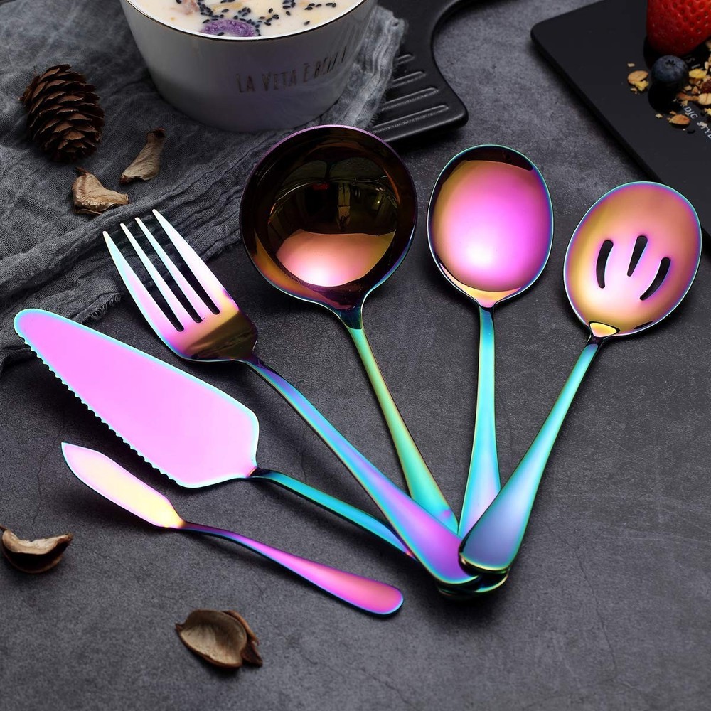 Rainbow Serving Spoons Set 6 Pieces, Serving Utensils Set Include Cake Server...