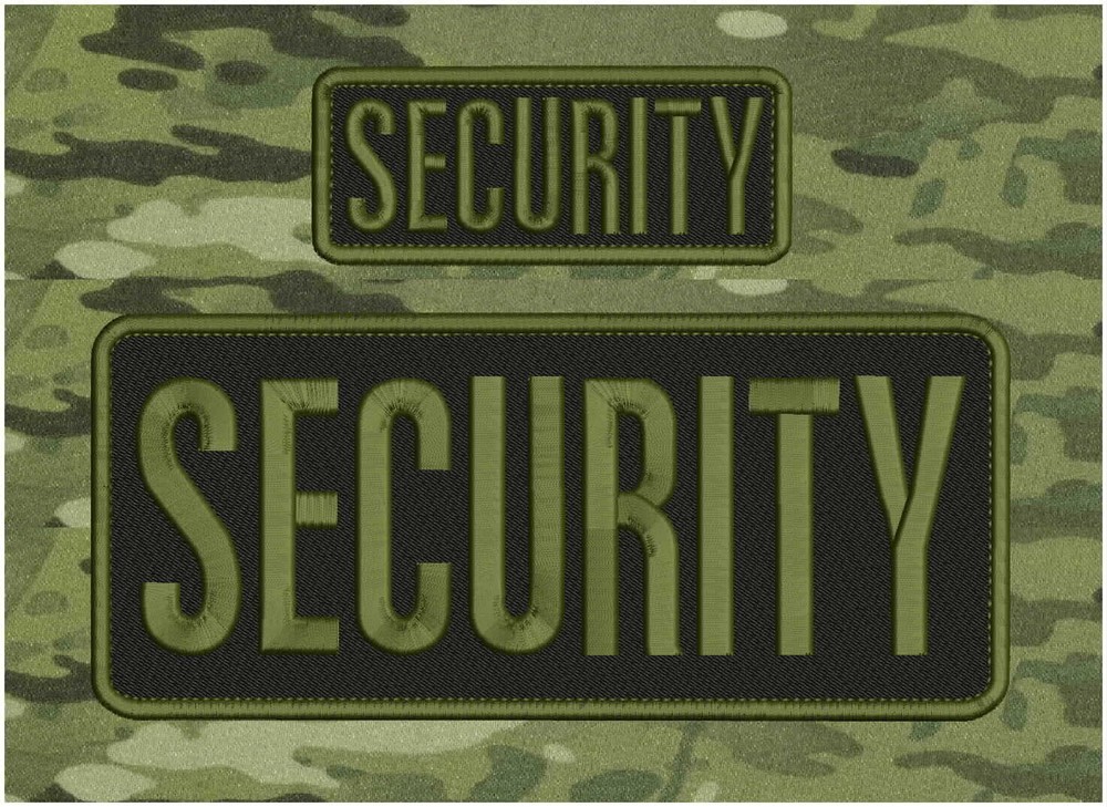 SECURITY EMB PATCH 4X10 AND 2X5 HOOK ON BACK BLACK/OD GREEN