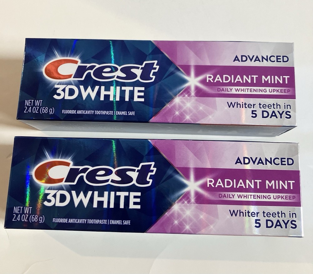 2 Pack Crest 3D White Advanced Radiant Mint Toothpaste 2.4 oz Each Exp. 9/28