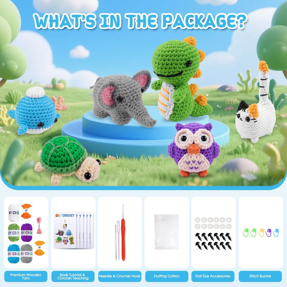 6PCS Crochet Kit for Beginners, Knitting Kit with Step-by-Step Video Tutorial...