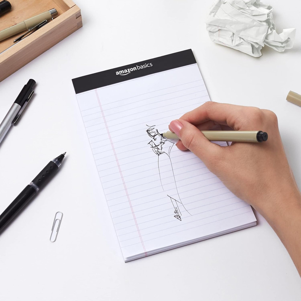 Amazon Basics Narrow Ruled Lined Writing Note Pads for Notes, Office Supplies, 5