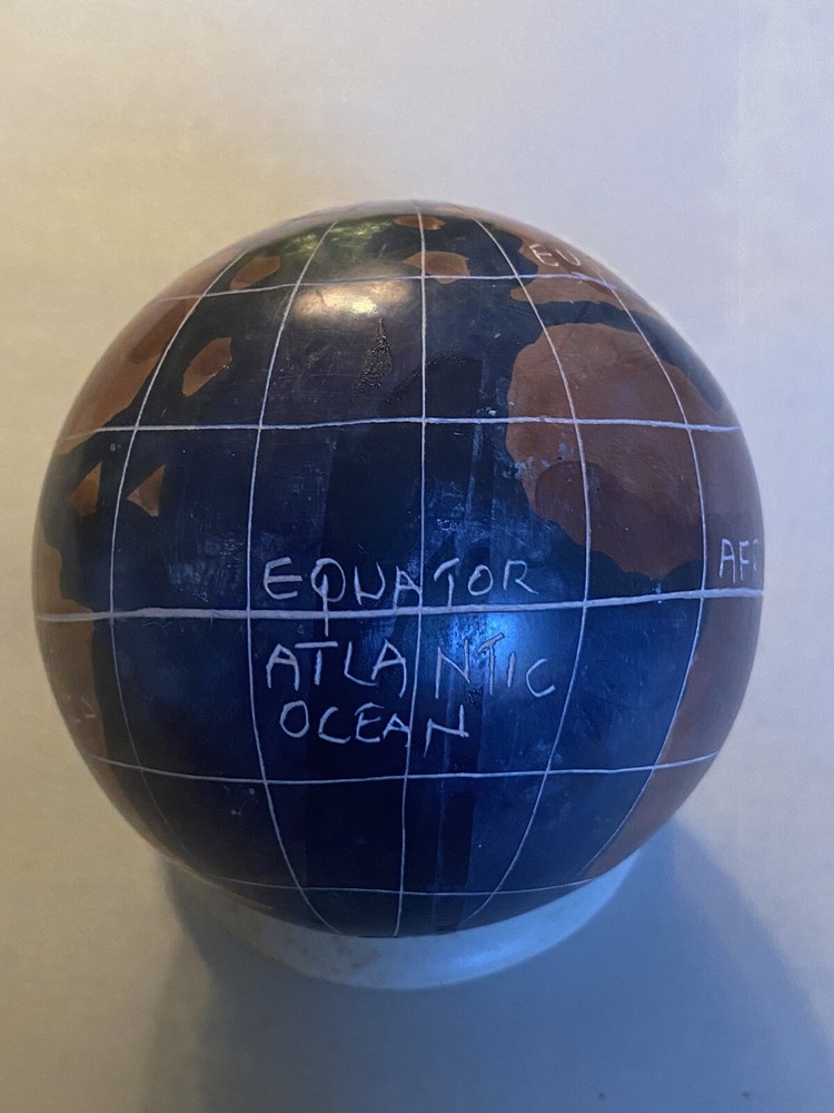 2PC Desktop World Globe Stone Carved