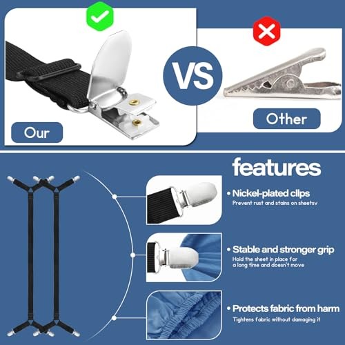 Bed Sheet Holder Straps Adjustable Sheet Fasteners Clips Keep Bedding 2 Black