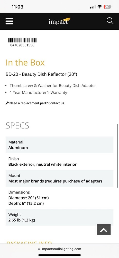 Impact 20 Beauty Dish Reflector