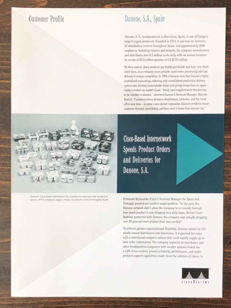 Cisco Systems - Customer Profile Danone S.A. Spain Sales Brochure (1994)
