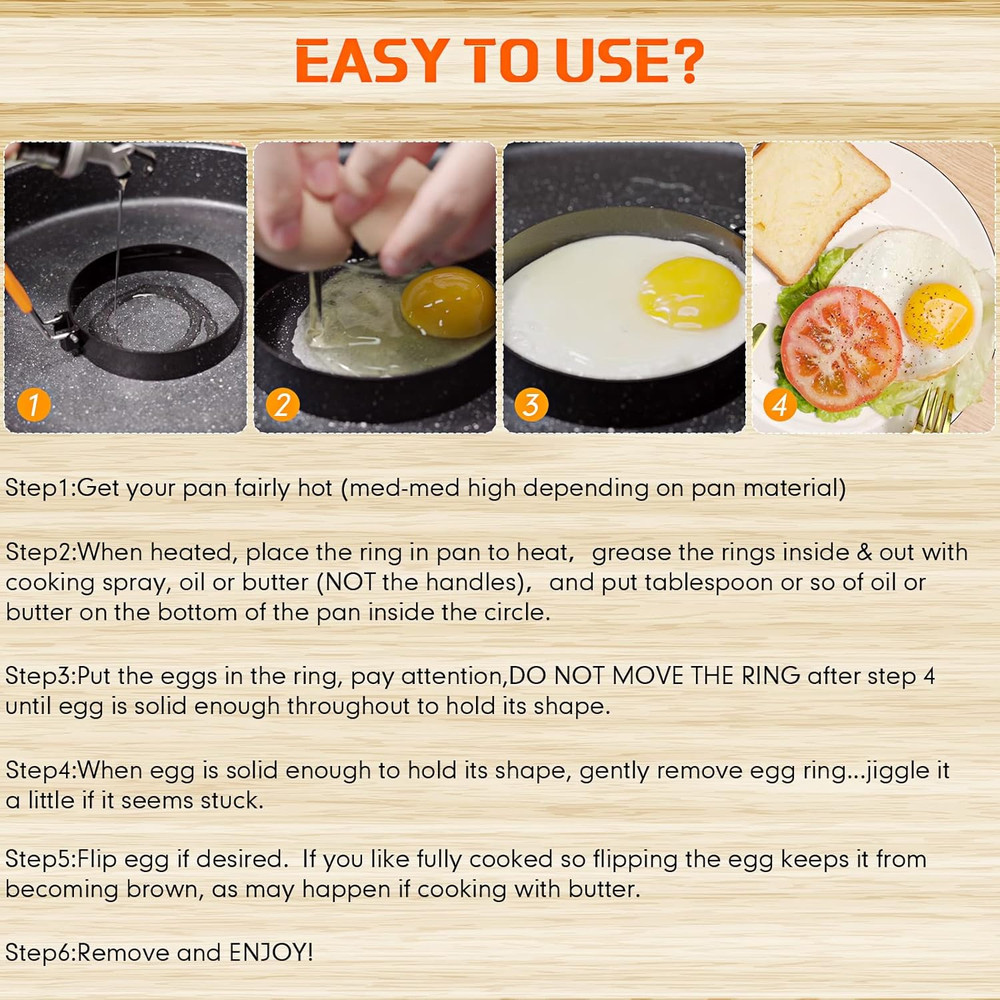 6 Pcs Egg Ring Pancake Ring Set Stainless Steel Fried Egg Molds Griddle Pancake