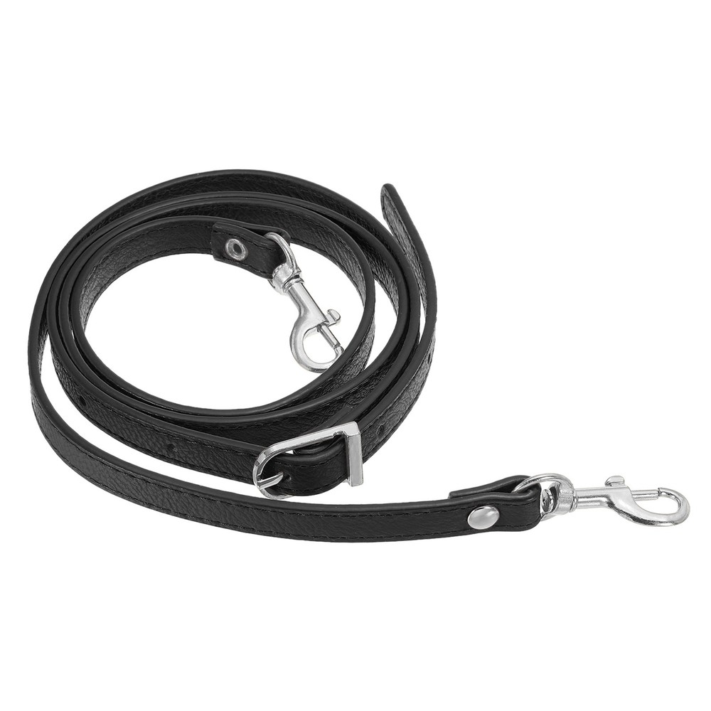 47 Inch Adjustable PU Leather Purse Strap with Silver Hardware, Black