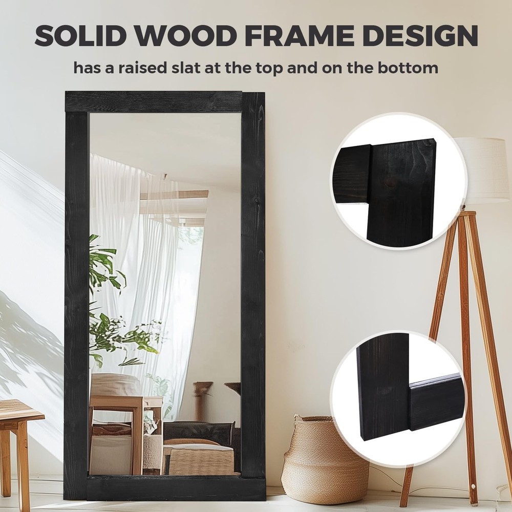 Full Length Mirror 71"x32" – Solid Wood Frame, HD Tempered Glass, Wall Mounte...