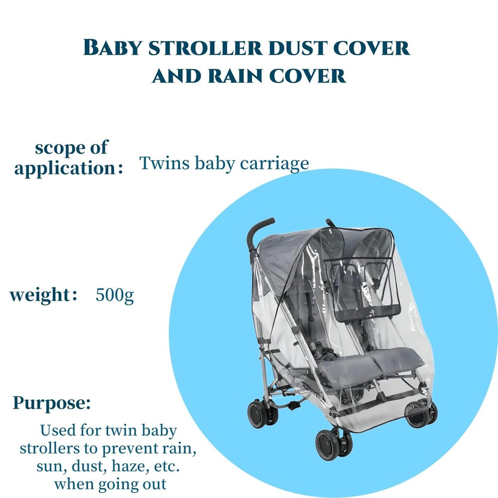 Double Stroller Rain Cover, Clear Weather Shield, Universal, Breathable