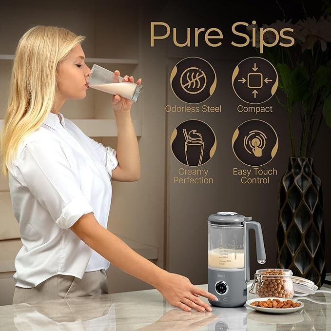 BEEZE Automatic Nut Milk Maker - 14oz Nut Milk Maker Machine - Gray