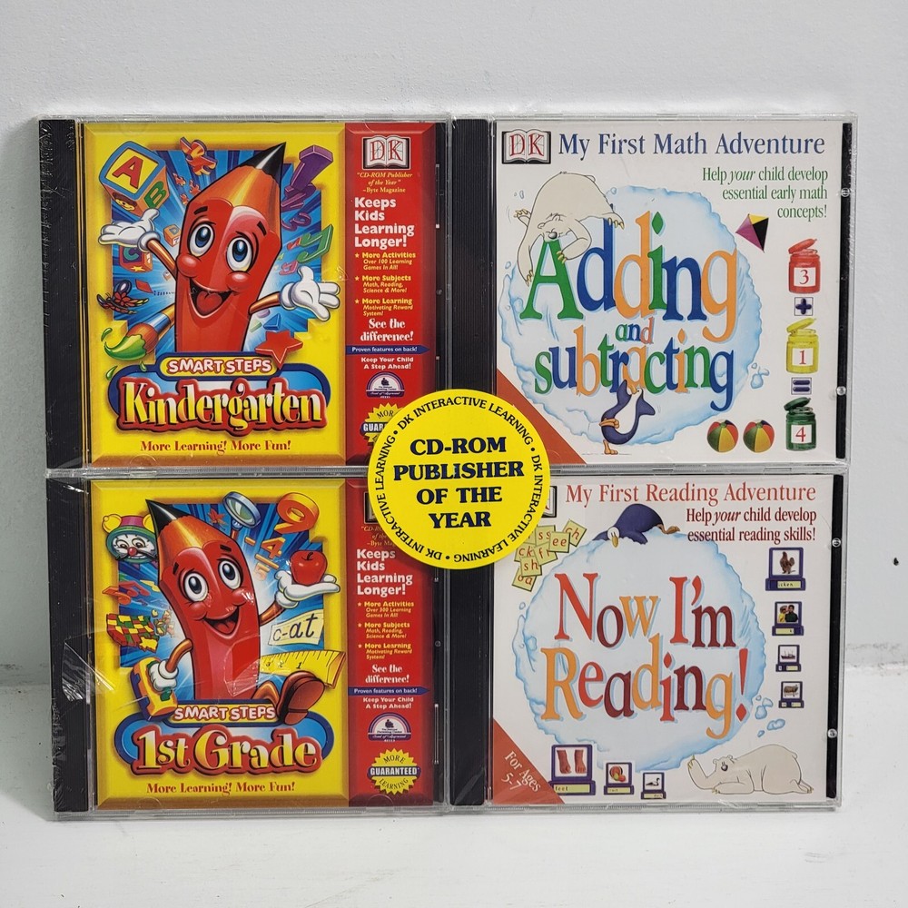 DK Interactive Learning 4 Pack CD-ROM Kindergarten 1st Grade Math Reading Games