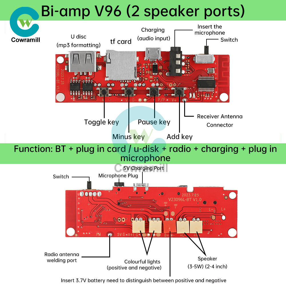Multifunction Bluetooth Audio Circuit Amplifier Board Module V96 Bi-Amplifier