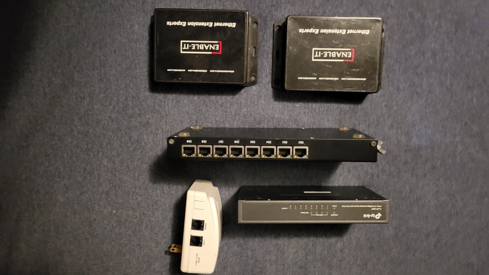 Misc. Network Equip. - Router, Switch, 2 Ethernet Extenders, 2 VoIP, EasyJack2