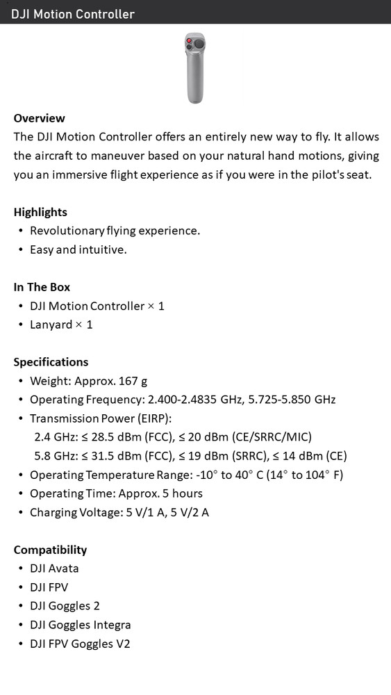 DJI Motion Controller –Motion-Based Flight for Avata & FPV, Goggles 2/Integra/V2
