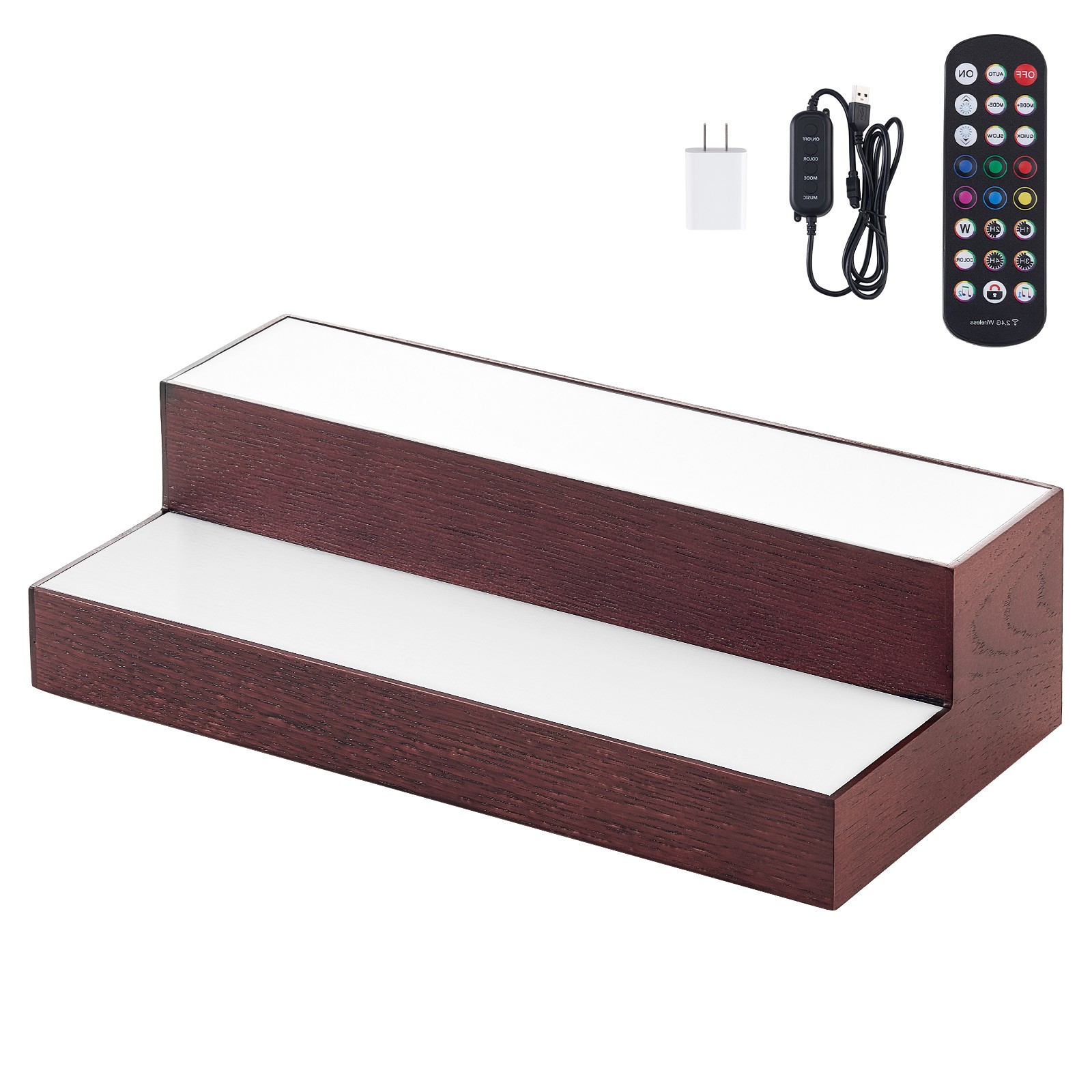 Uimoso LED Illuminated 2-Tier Liquor Bottle Display Rack, 16-In, Holds 8 Bottles