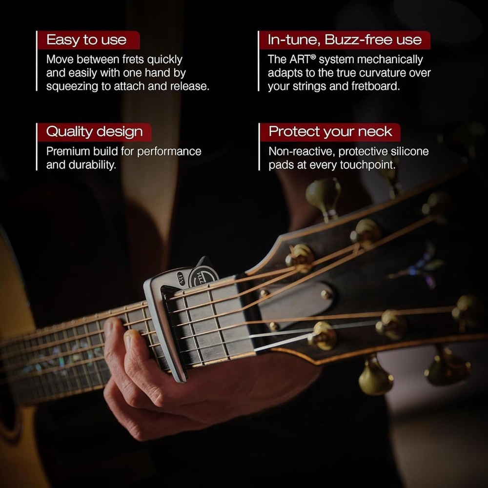 Versatile Silver Guitar Capo - Adaptive Radius Technology