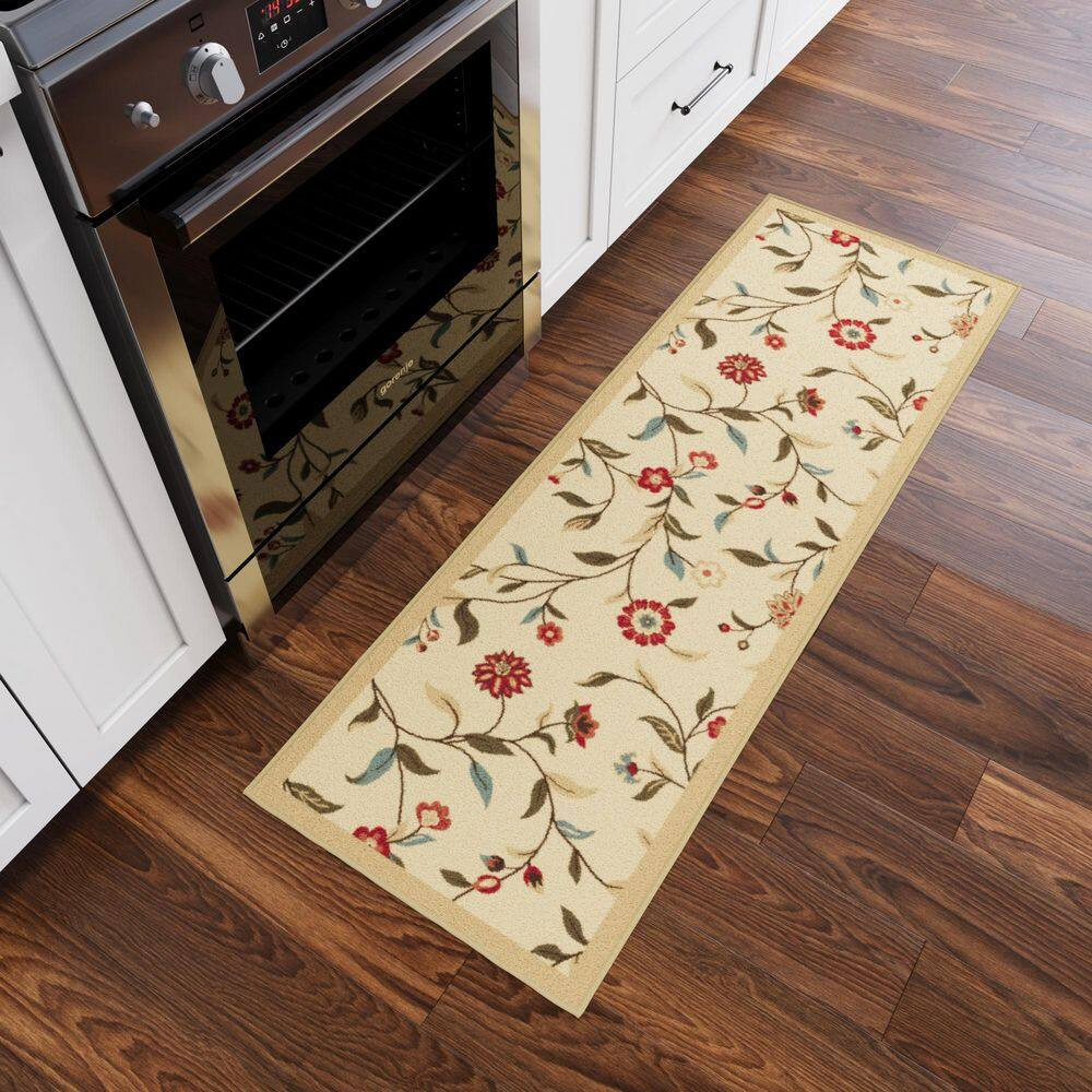 Ottohome Collection Non-Slip Rubberback Floral Leaves 2X5 Indoor Runner Rug, 1 F