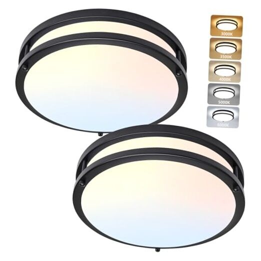 12 Inch Flush Mount Ceiling Light - 2 Pack 36W 12" 2 Pack Black (5CCT)