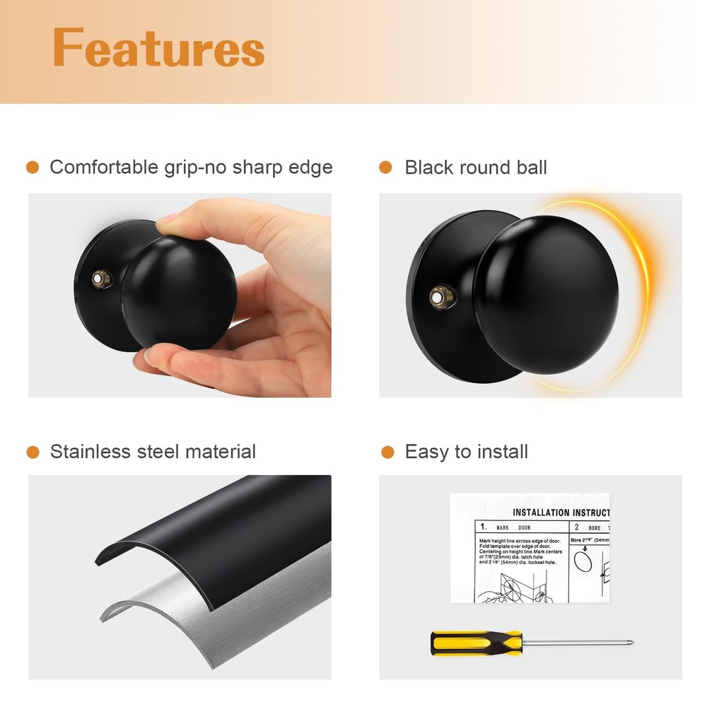 Probrico Dummy Door Knob Matte Black, One Side Black Knobs 1 Pack,