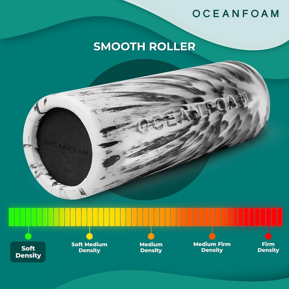 Smooth Soft Foam Roller (Black Marbled) - Beginner, Travel Sized Low Density ...