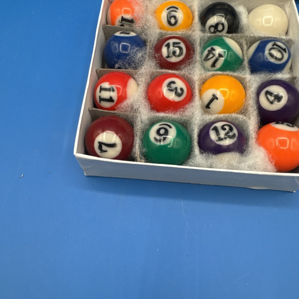 Vintage Small Pool Table Balls 1.5" Complete Set With Box