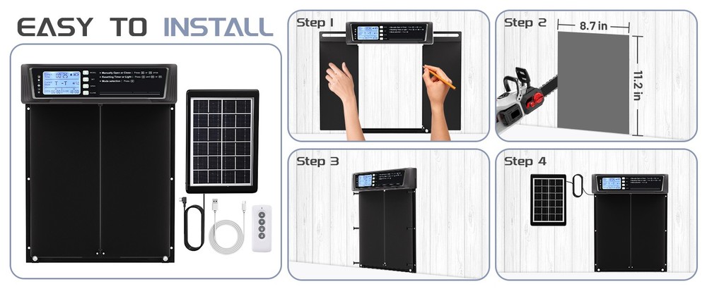 Solar Powered Chicken Door Opener Automatic Chicken Door W/ Timer, LCD Display