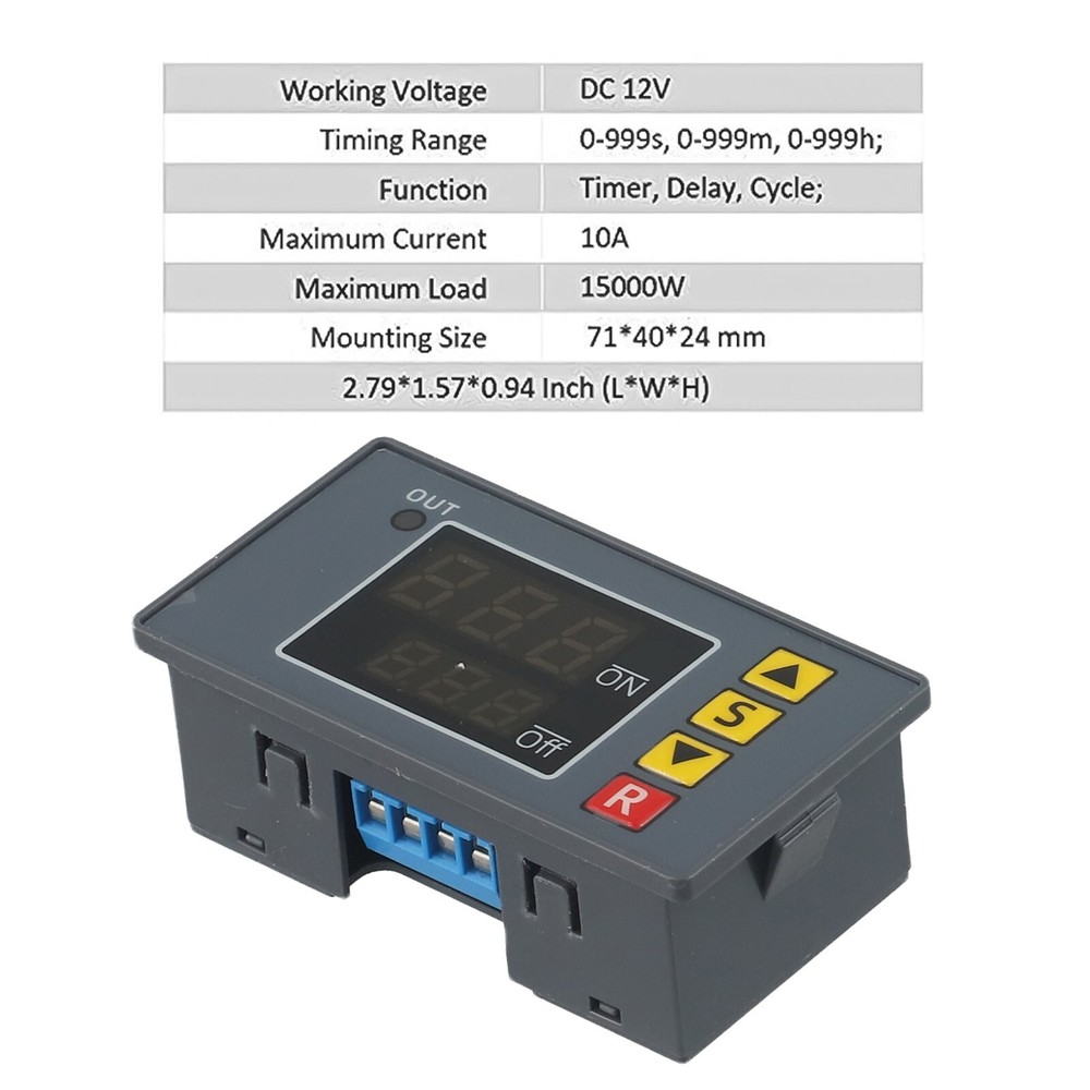 Digital Timer Relay Switch Module 12V DC Time Delay Control LED Display