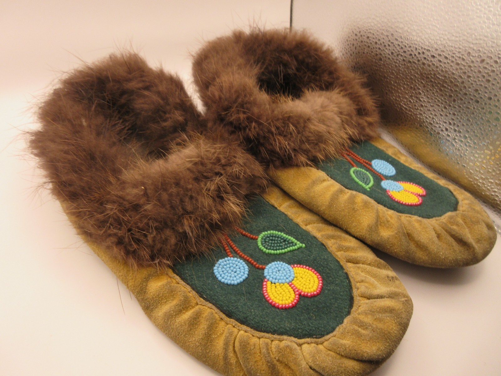 Antique Native American Indian Ojibwe Leather Beaded Moccasins Adult Baby