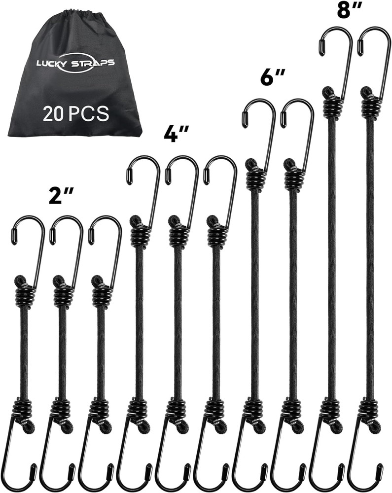 20 Pcs Mini Short Bungee Cords Assorted Sizes with 6Mm Diameter & 2.5X Stretch,