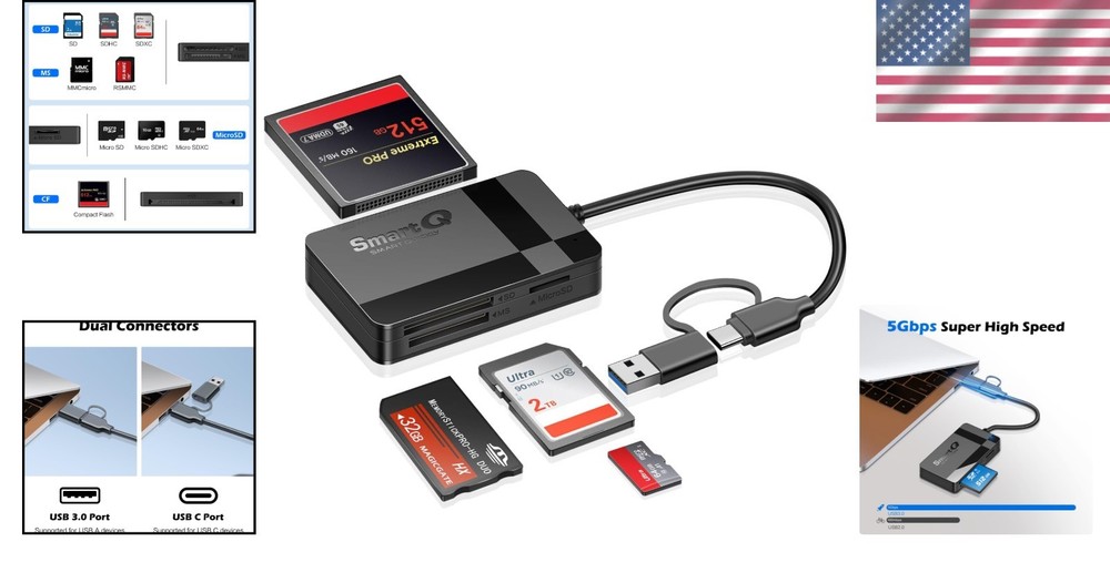 Plug & Play Multi-Card Reader for USB-C & USB 3.0 Devices - Compact Design